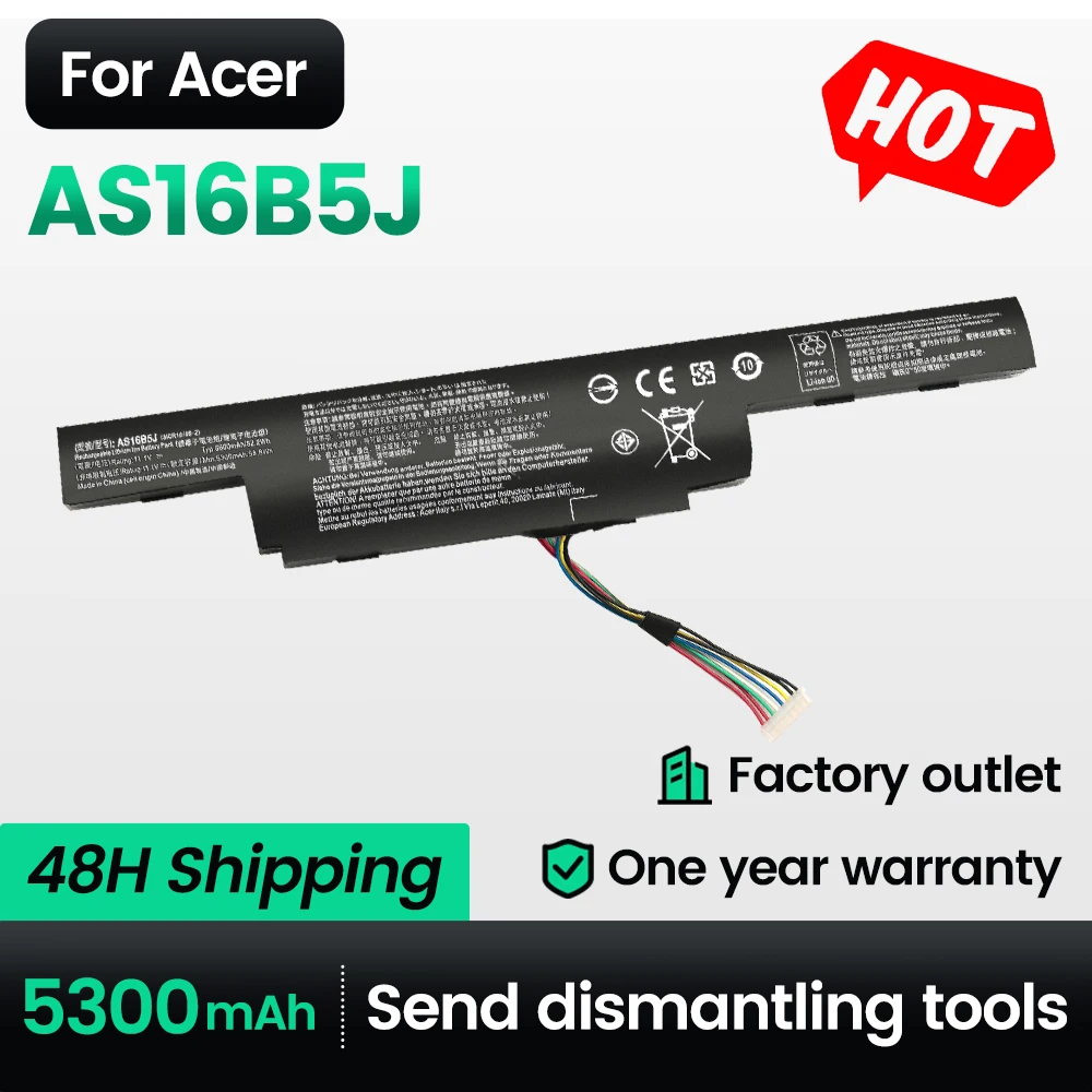 Keyuan AS16B5J AS16B8J 5300mAh Laptop F15 F5-573G E15 E5-575G Battery for Acer Aspire  E5-575G-57D4 E5-575G-5341 E5-575G-549D