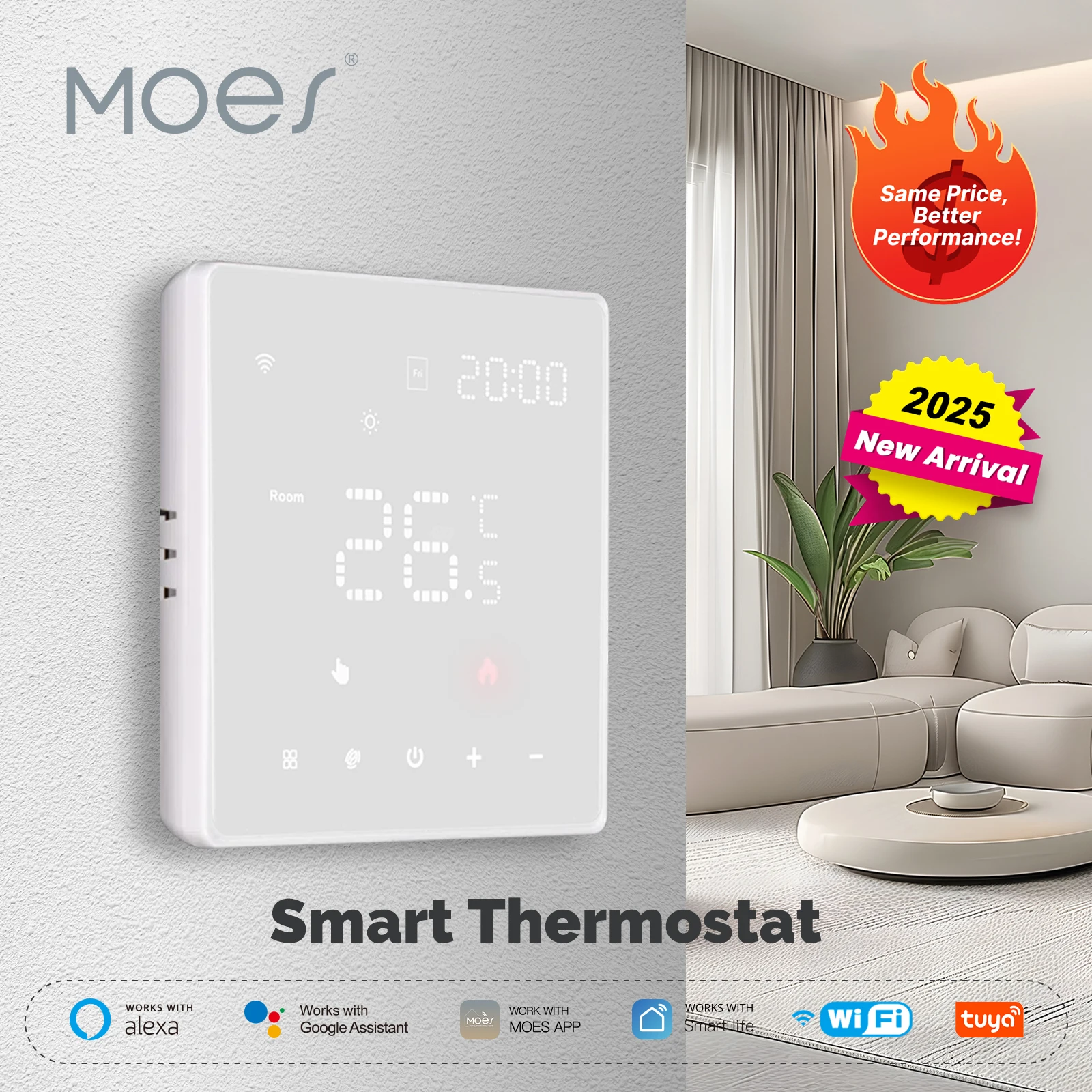 

MOES Tuya WiFi Smart Thermostat Programmable Temperature Controller Water Boiler Electric Heating Work With Alexa Google Home