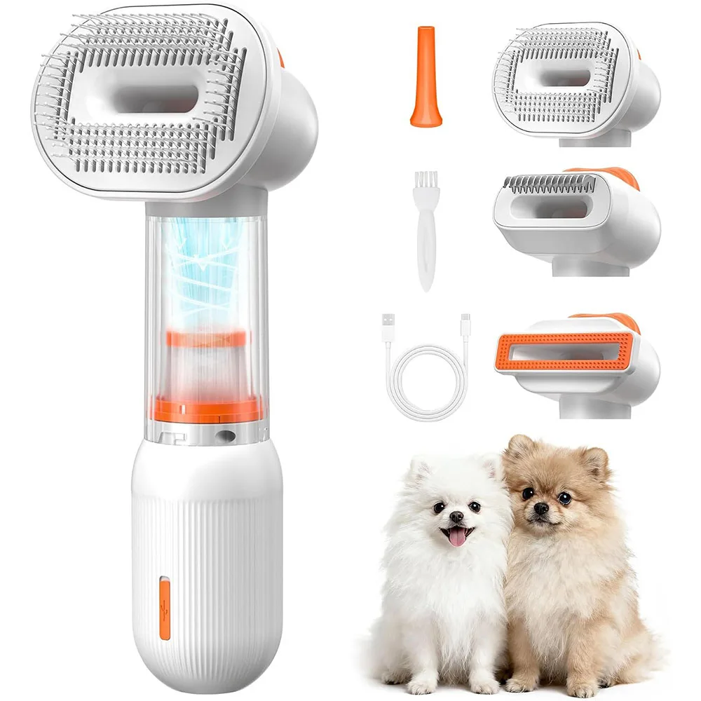 Vacuum Dog Brush for Shedding, 4 in 1 Mess-Free Pet Grooming Brush, Self Cleaning Slicker Brush Low Noise Pet Hair Remover Comb