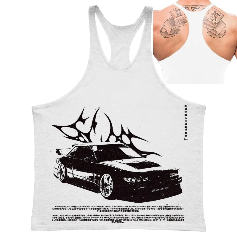 Gym Fitness Training Westen Baumwolle Seitenschlitze Auto Druck Tank Tops Herren Bodybuilding Muskel Ärmellose Unterhemden Workout Shirts