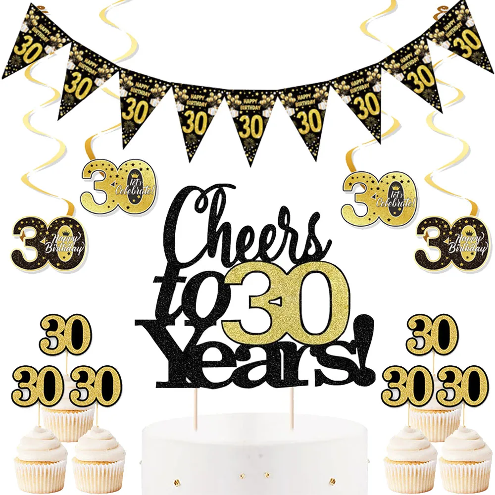 30. Geburtstag Party Kuchen Dekor Kuchen Topper Banner Pull Flagge Hängen Spirale Wirbel Männer Frauen Geburtstag Party Decor Liefert ﻿