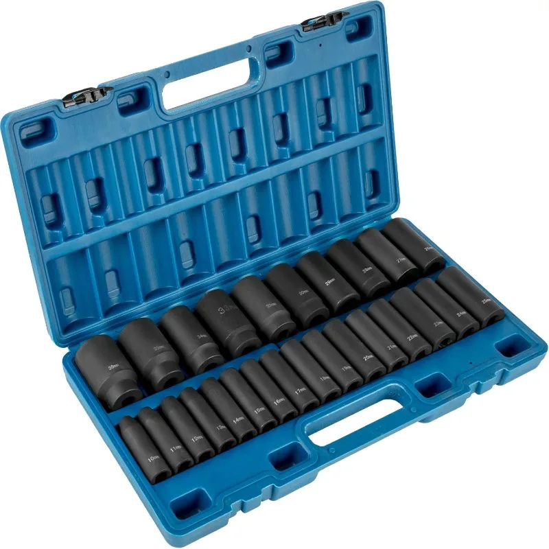 Impact Socket Set 1/2 Inches 26 Piece Deep Sockets, , 6-Point , Rugged Construction, Cr-V, 1/2 Inches Drive Socket Set Impact