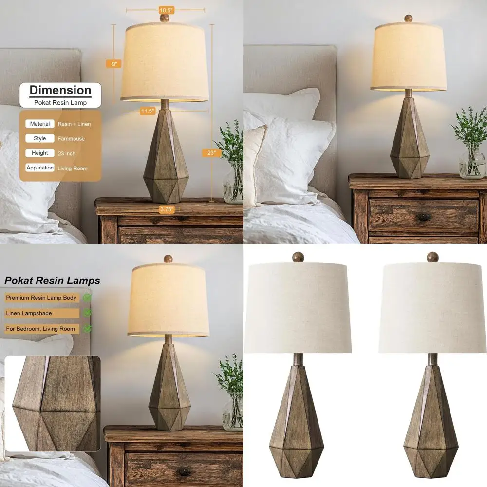 

Rustic 23 Wood Grain Table Lamp Set for Living Room, Bedroom, or Nightstands