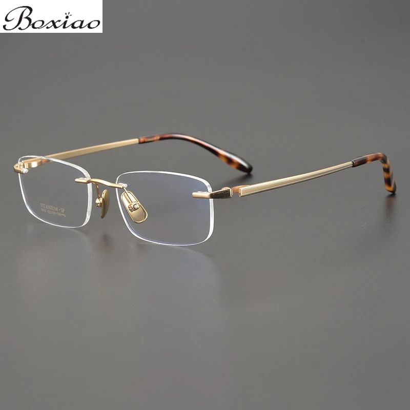 

52 Yards Frameless Men's Pure Titanium Factory Glasses Ultra-light Business Glasses Frame Elastic Leg Myopia Reading Glasses