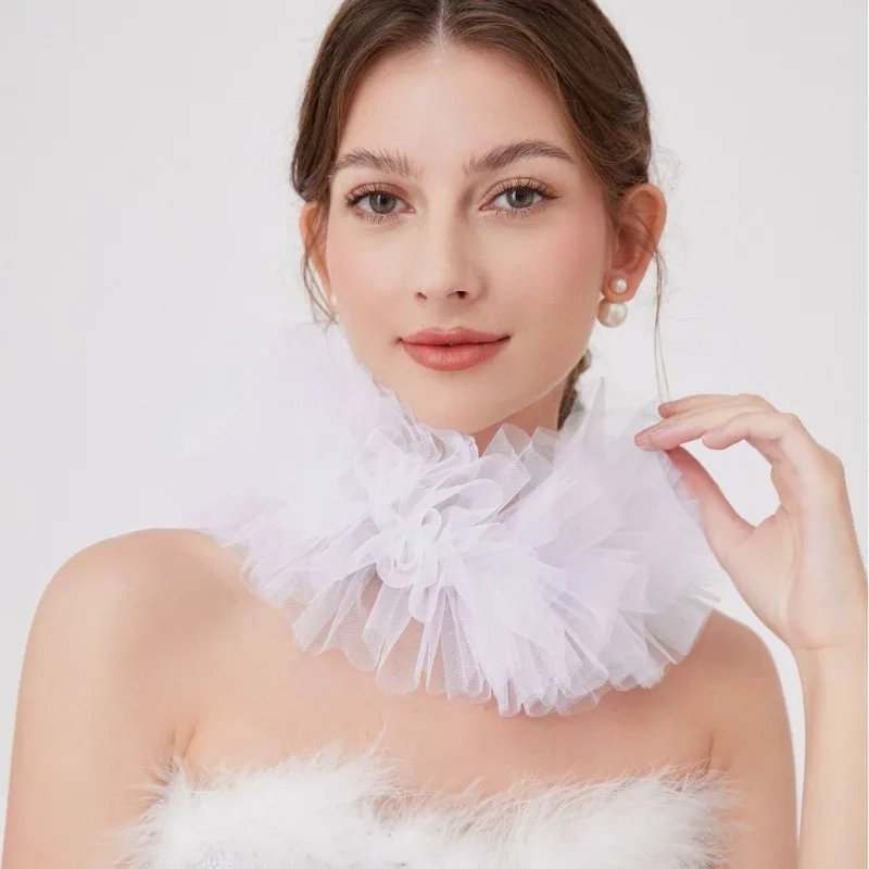 Court-style Ruff Collar Netted False Collar Clown Puff Collar Halloween Stage Drama Decoration Scarf