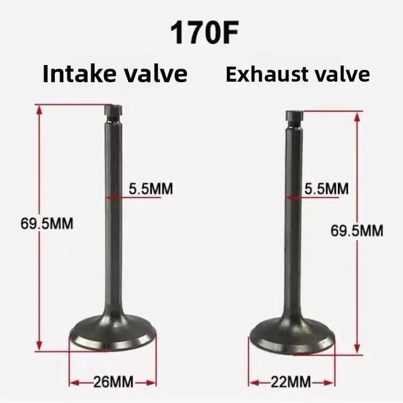 Intake & Exhaust Valve Spare Parts For 170F 173F 178F 186FA 188F Air Cooled Diesel Engine Generator Micro Tiller