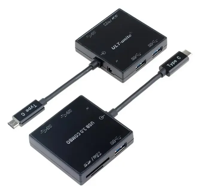 Комбинированный USB-C USB-C — USB3.0 с 3 портами USB 3.0 1 слотом для SD-карты и 1 слотом для карт MicroSD, концентратор Type-C + устройство считывания карт