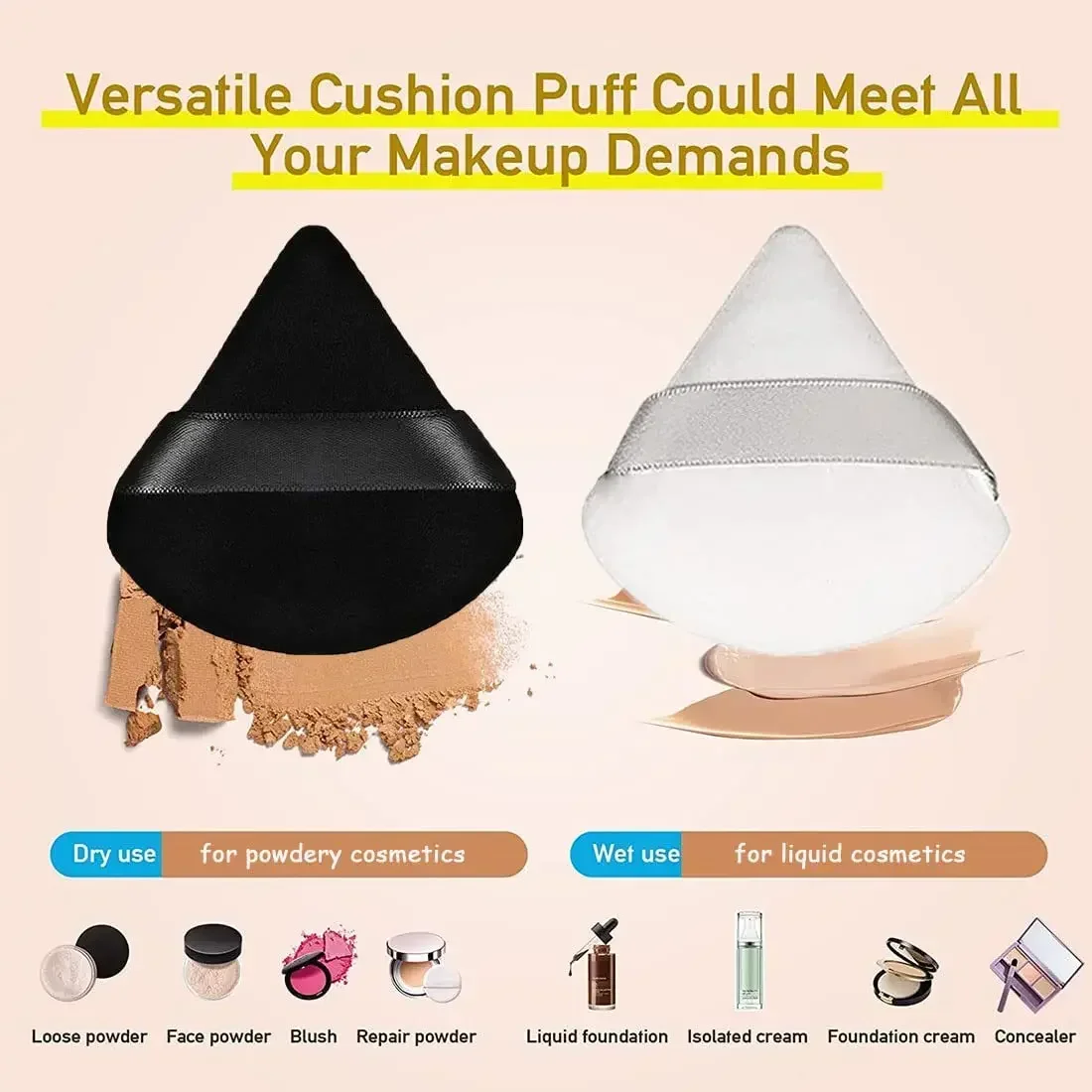 12/6/2pcs Triangle Velvet Powder Puff Soft Cotton Cosmetics Powder Puff Foundation Sponge Washable Puff Makeup Powder Pads