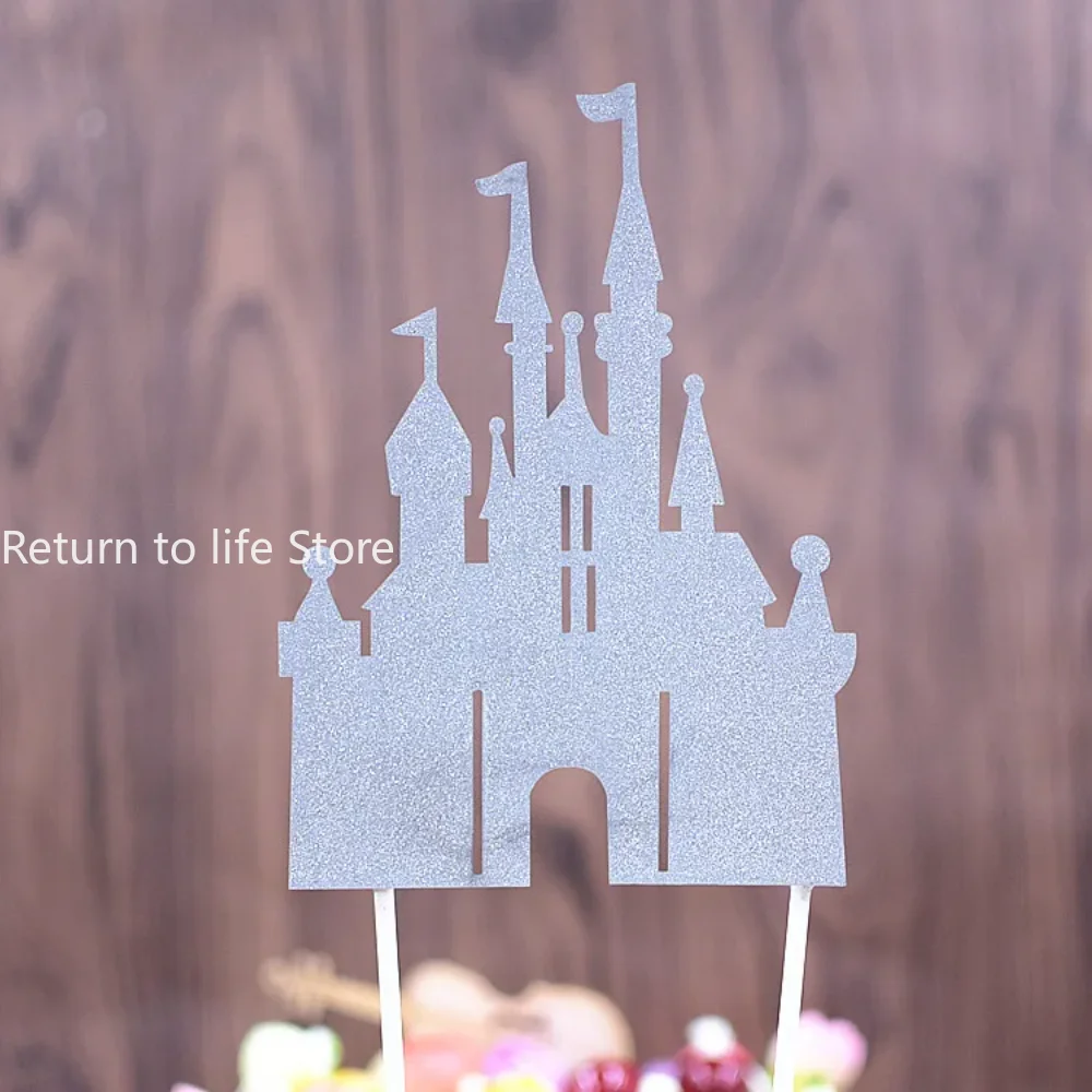 Multi-layer Stereoscopic Cartoon Fairy Tale Castle Cake Decoration Pink Blue Gold Cake Topper Happy Birthday Party Decor Kids