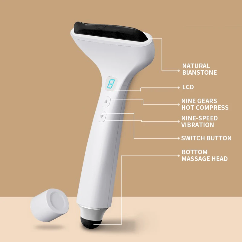 ビアンストーンフェイスマッサージャー電気加熱かっさマッサージスティックビアンストーン振動こすり器具経穴フェイスリフティング
