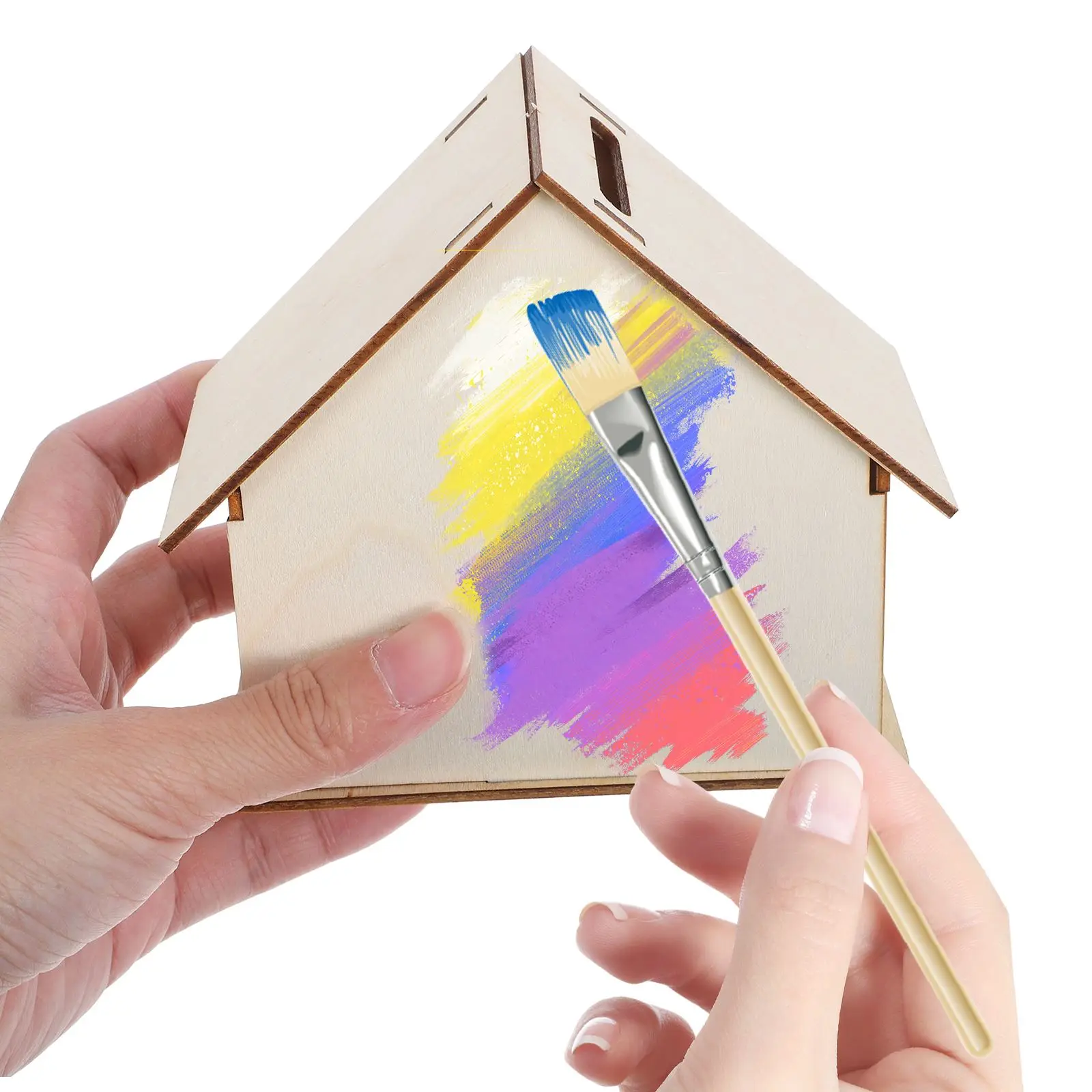 5pcs ไม้เหรียญสีธนาคาร House รูปร่างกล่องเงินหม้อเด็ก DIY เหรียญ Bank เปลี่ยนคอนเทนเนอร์สําหรับตกแต่ง