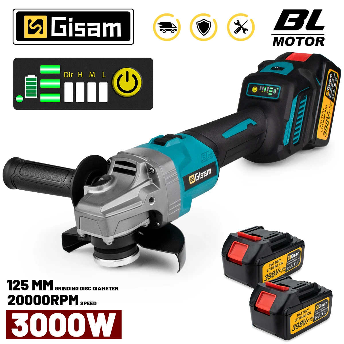 Gisam 7Gears Brushless Electric Angle Grinder 125MM Rechargeable Angle Grinder Polishing Power Tools For Makita 18V Battery