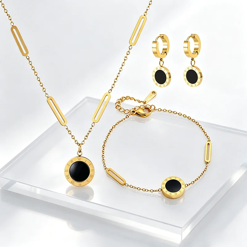 Roman Numeral Jewelry Set for Women Stainless Steel