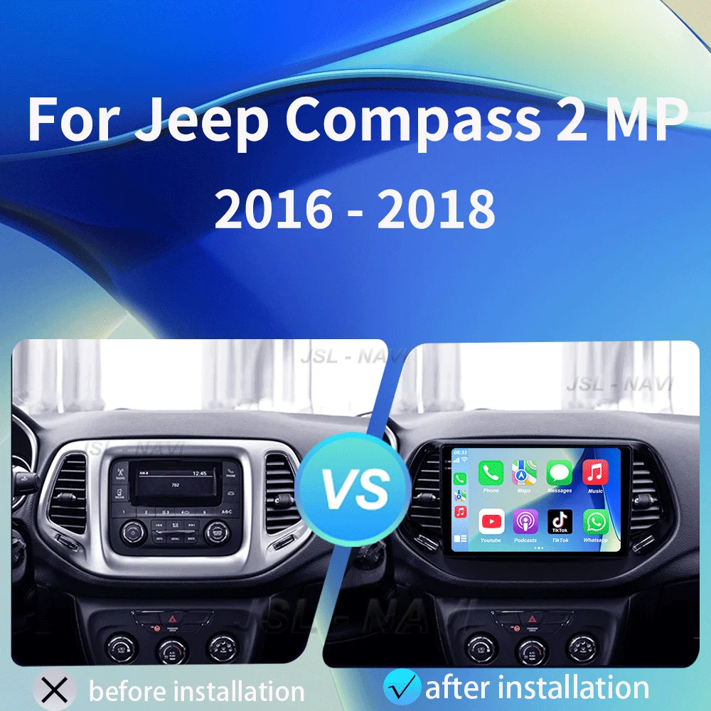 

For Jeep Compass 2017 2018 2019 Android 14 Carplay Auto WIFI+4G Car Radio GPS Stereo Multimedia Video Player 2din Head Unit DSP