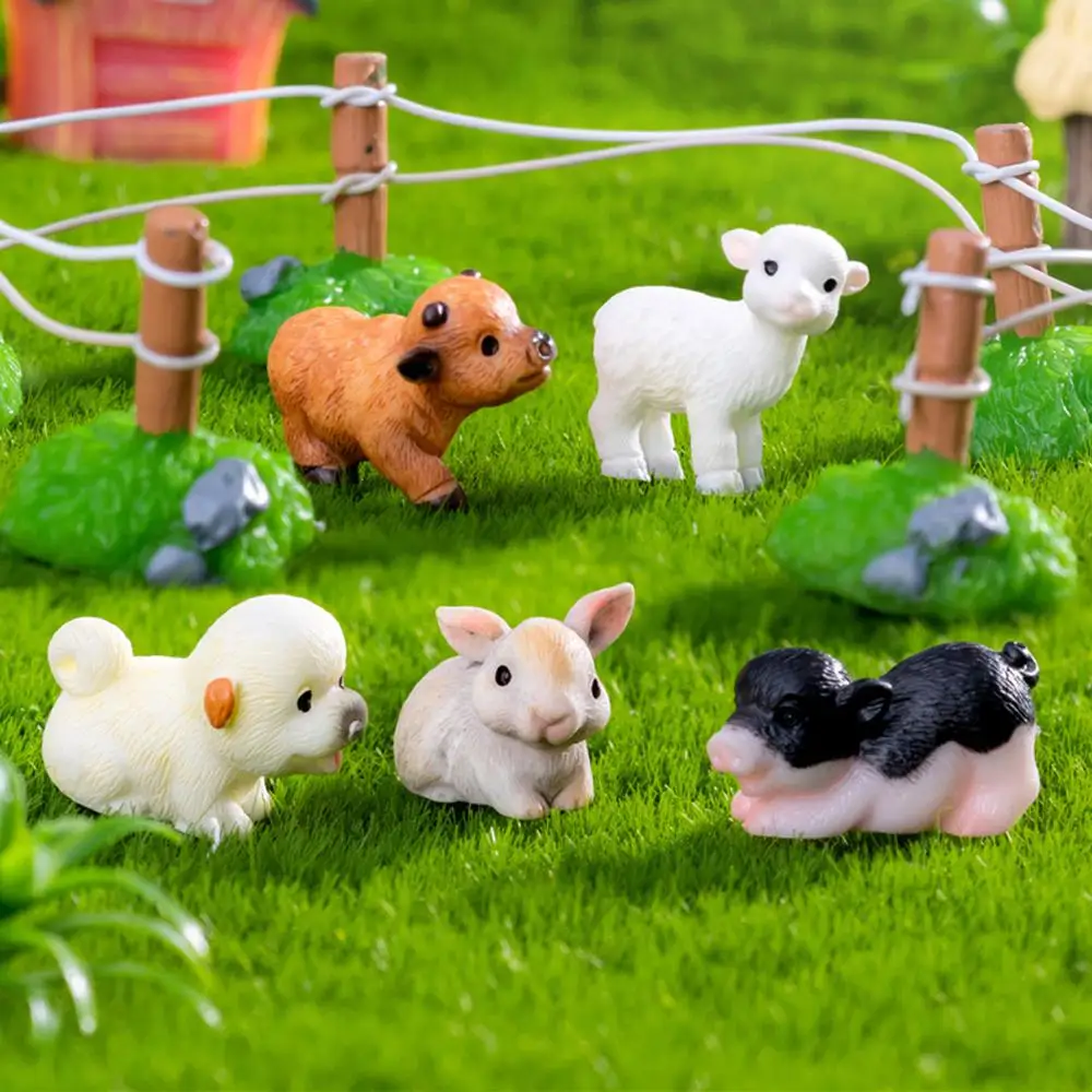 Mini Small Animal Cows Sheep Dogs Pigs Horses Rabbits Statue Micro Landscape Decoration For Car Home Desktop Ornaments