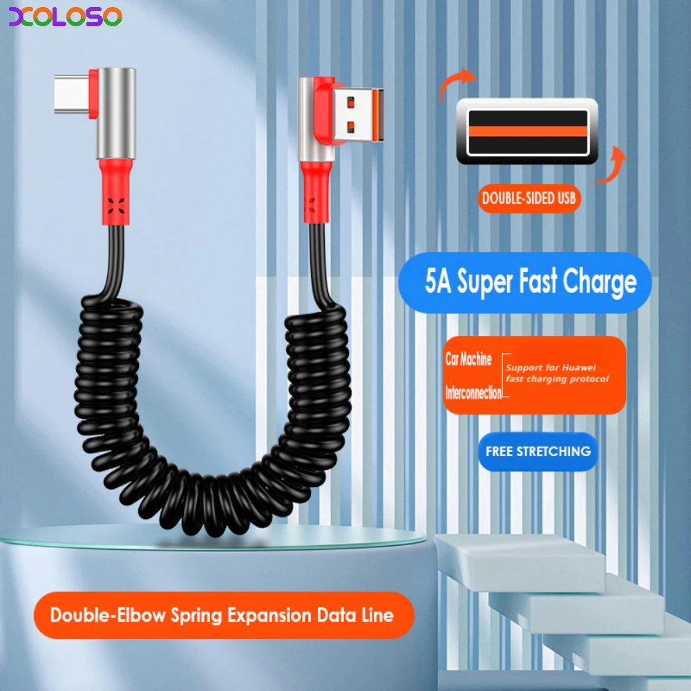 5A USB Type C Cable Spring Mobile Phone Fast Charging Data Cord For iphone Huawei  Xiaomi 12 Pro Poco F3 X4 GT Oneplus 10 Realme