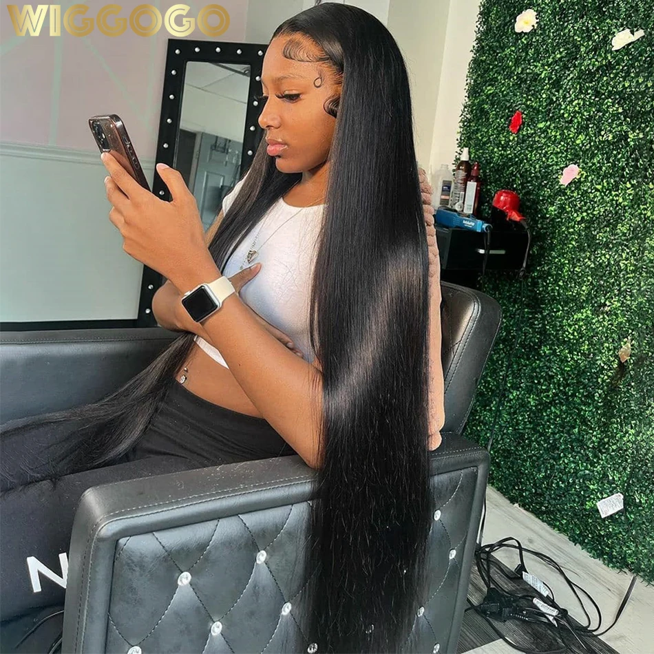 Wiggogo 250 Density Hd Lace Frontal Wig Bone Straight Human Hair Wigs 30 40 Inch Hd Lace Wig 13X6 Human Hair 13X4 Lace Front Wig