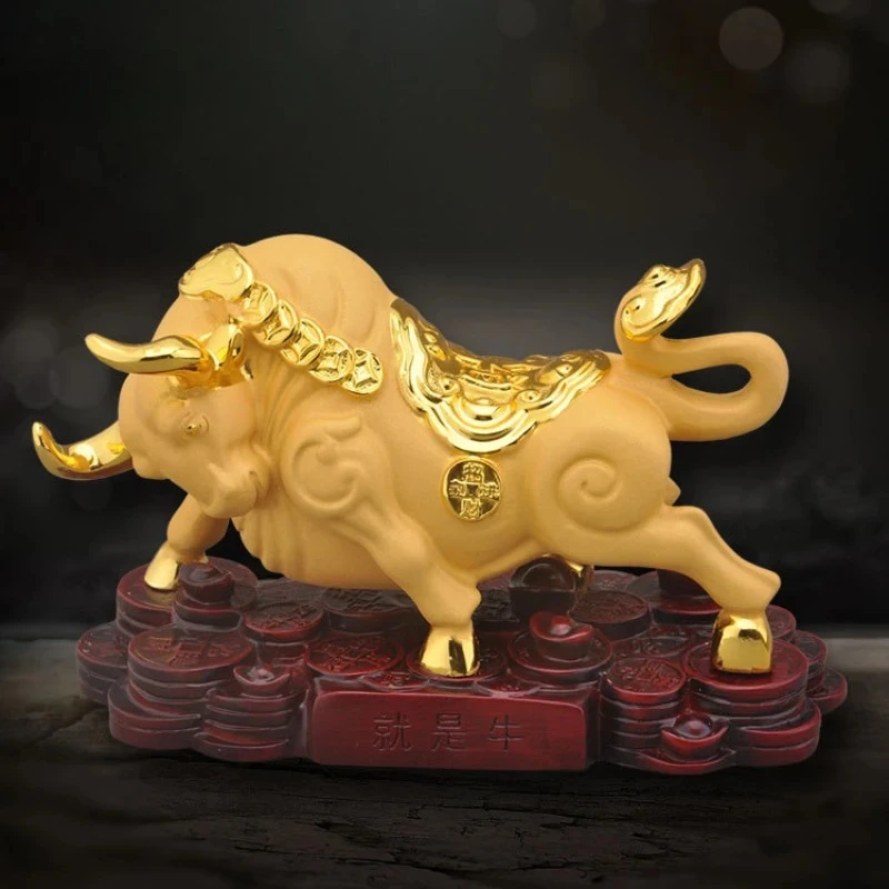 1pc Resin Treasure Bull Ornament Velvet Sand Gold Craftsmanship Automotive Ornaments Car Interior Decorations Office Decoration
