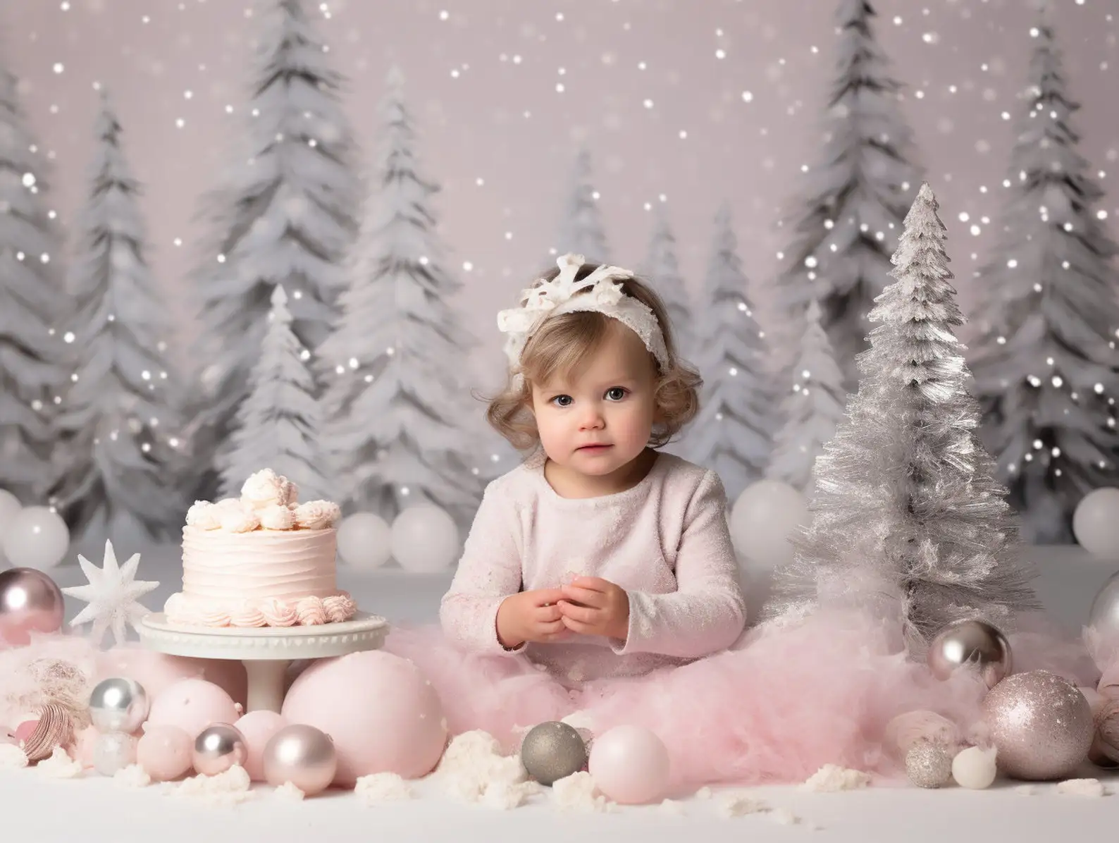 Mehofond Photography Background Pink Winter Wonderland Christmas Xmas Trees Kids Birthday Portrait Decor Backdrop Photo Studio