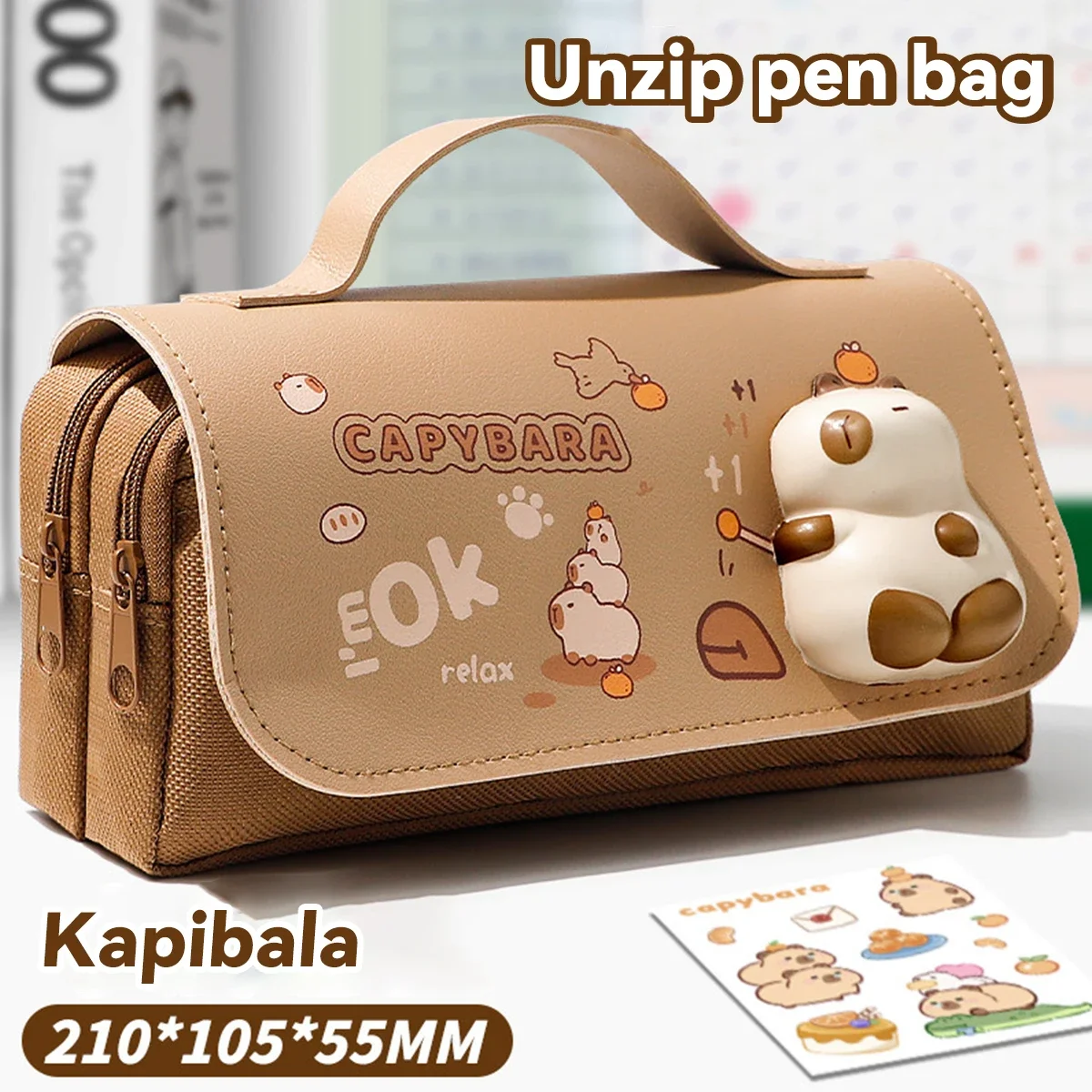 Capybara 3-lagiges Federmäppchen-Organizer, niedliches Tier, Schulbedarf, Aufbewahrung, tragbare Tasche für Schüler, Back to School Essentials