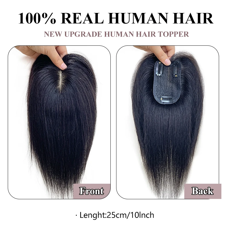 100% Human Hair 7X10cm Hairnet with French Bangs Toupee 25cm Straight Clip in Hair Extension Improve Volume Topper Hair Pieces