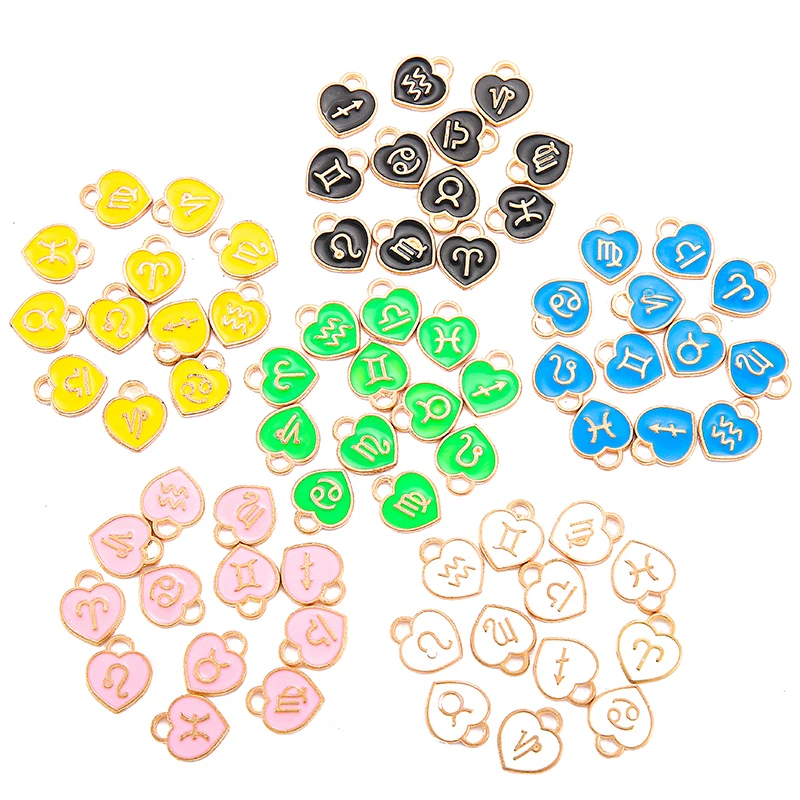 12 PCS/Set 14x14mm 12 Constellation Charms Pendant Heart Enamel Charms For Bracelet earrings jewelry accessories Jewelry Making