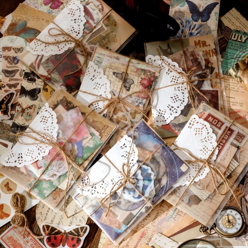 

Набор винтажной бумаги для скрапбукинга: цветы, бабочки, луна, ретро-стиль, для коллажей и альбомов, 1 комплект