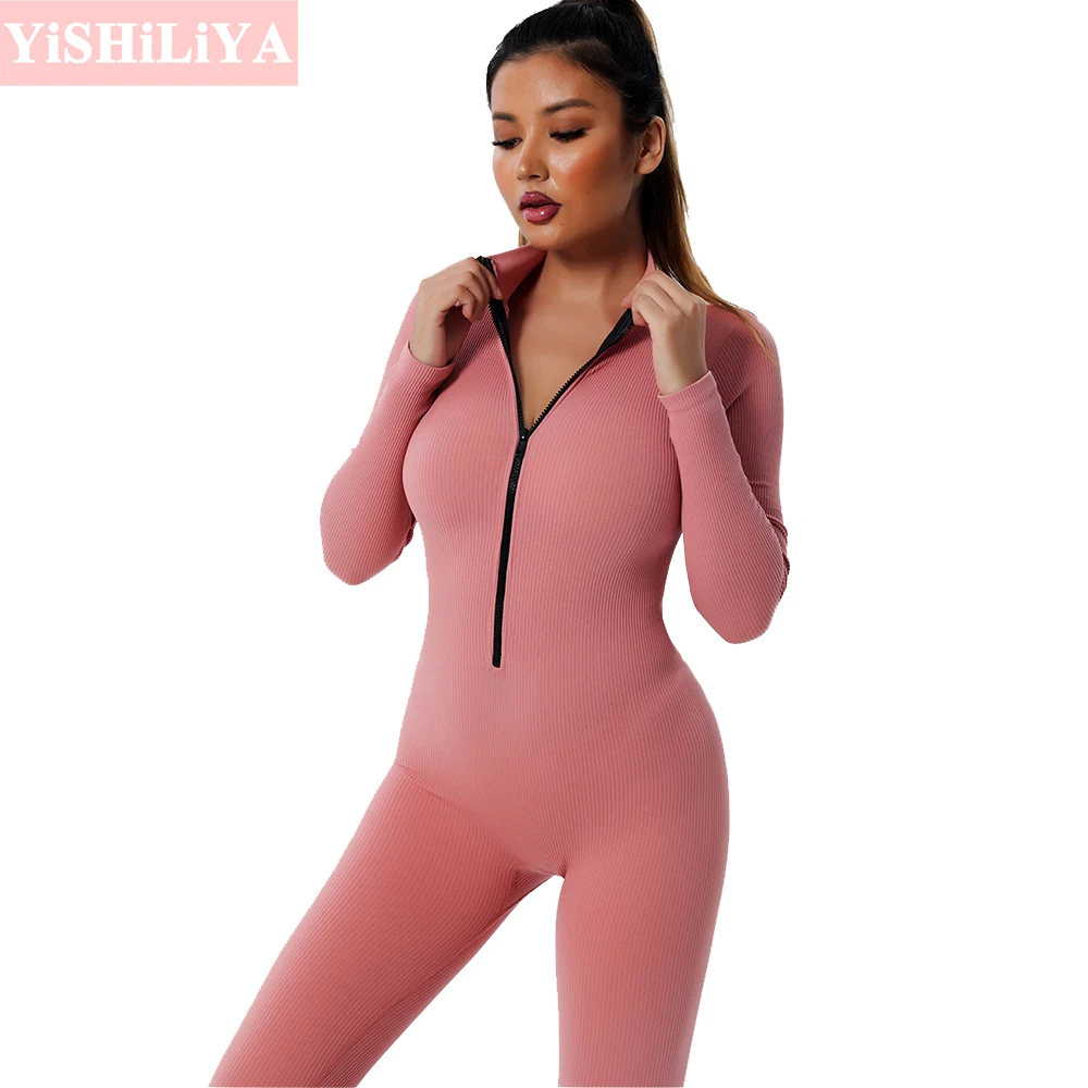 

Women's Zipper One-Piece Yoga Suit Sports Stretch Training Suit Zipper Long-Sleeve Dance Tight-Fitting Running Fitness Suit