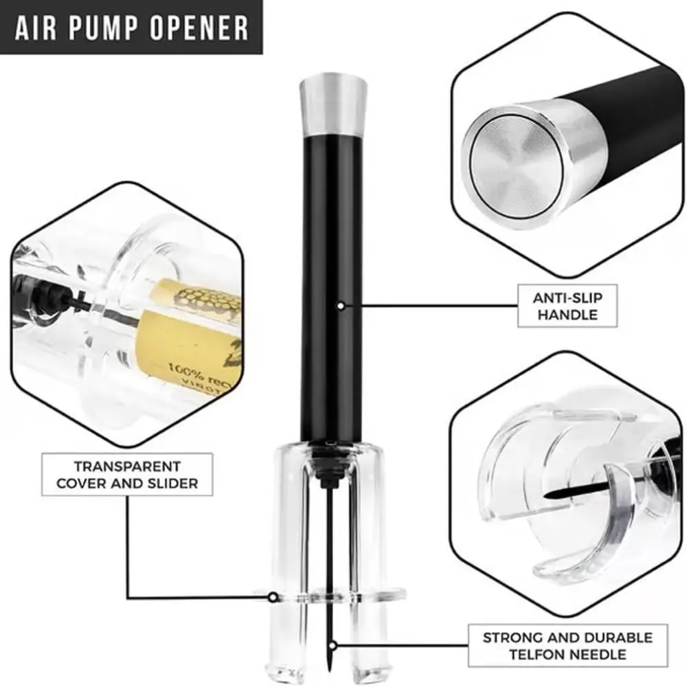 Bar Accessories Wine Bottle Opener Set Aluminum Alloy ABS Air Pump Cork Remover Kitchen Gadgets Vacuum Wine Bottle Corkscrew - view 4