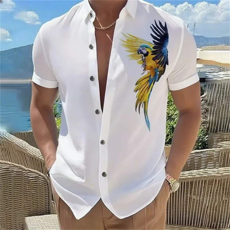 

20 colors 2025 new men's 3D parrot print short sleeve Hawaiian style casual shirt comfortable fabric daily street party tops