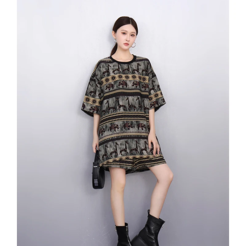 2025 Spring Summer New Suit Women Loose Printed T-shirts Top Shorts Two-piece Set J1170