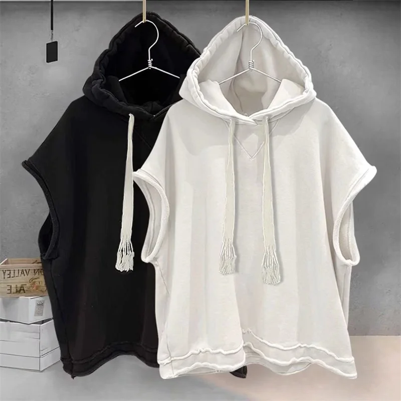 

Oversized hooded vest for women's 2024 spring/summer 150KG versatile loose sleeveless solid color tank top