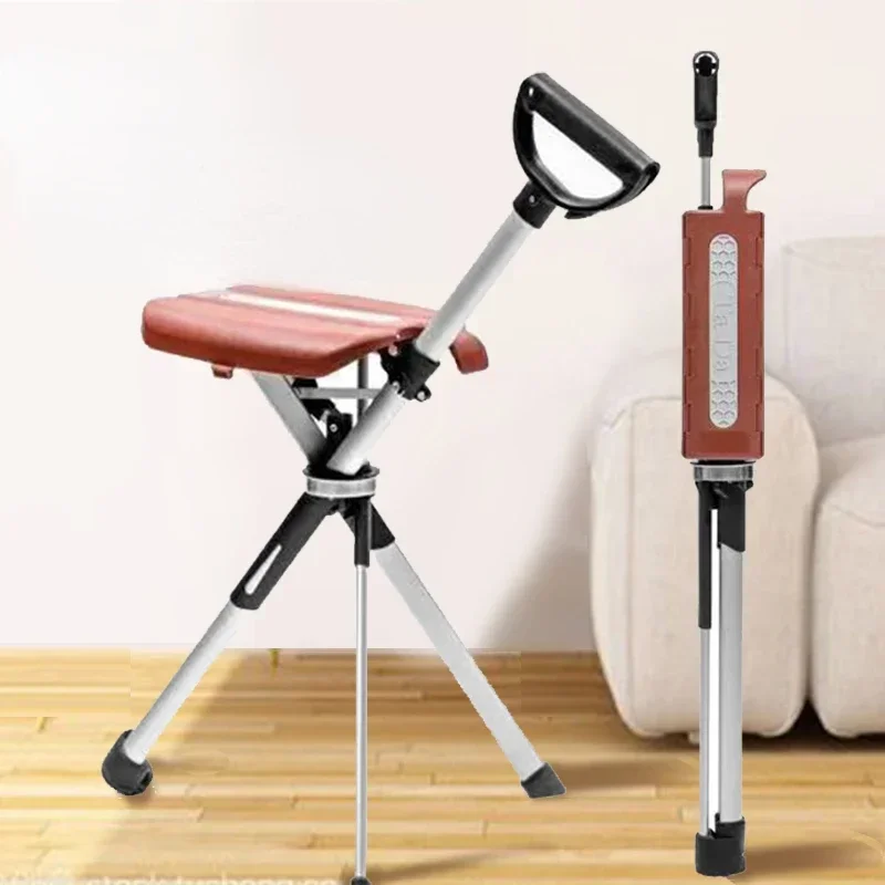 Portable Elderly Assist Crutch Chair with Seat Multi-Functional Walking Aid Safe Locking Mechanism for Outdoor Use