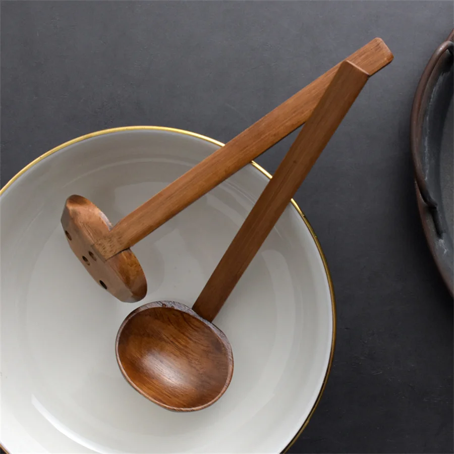 Japanese Style Log Ajisen Lamian Noodles Soup Spoon Wooden Spoon Long Handle Wooden Spoon Hot Pot Spoon Strainer Set Tableware
