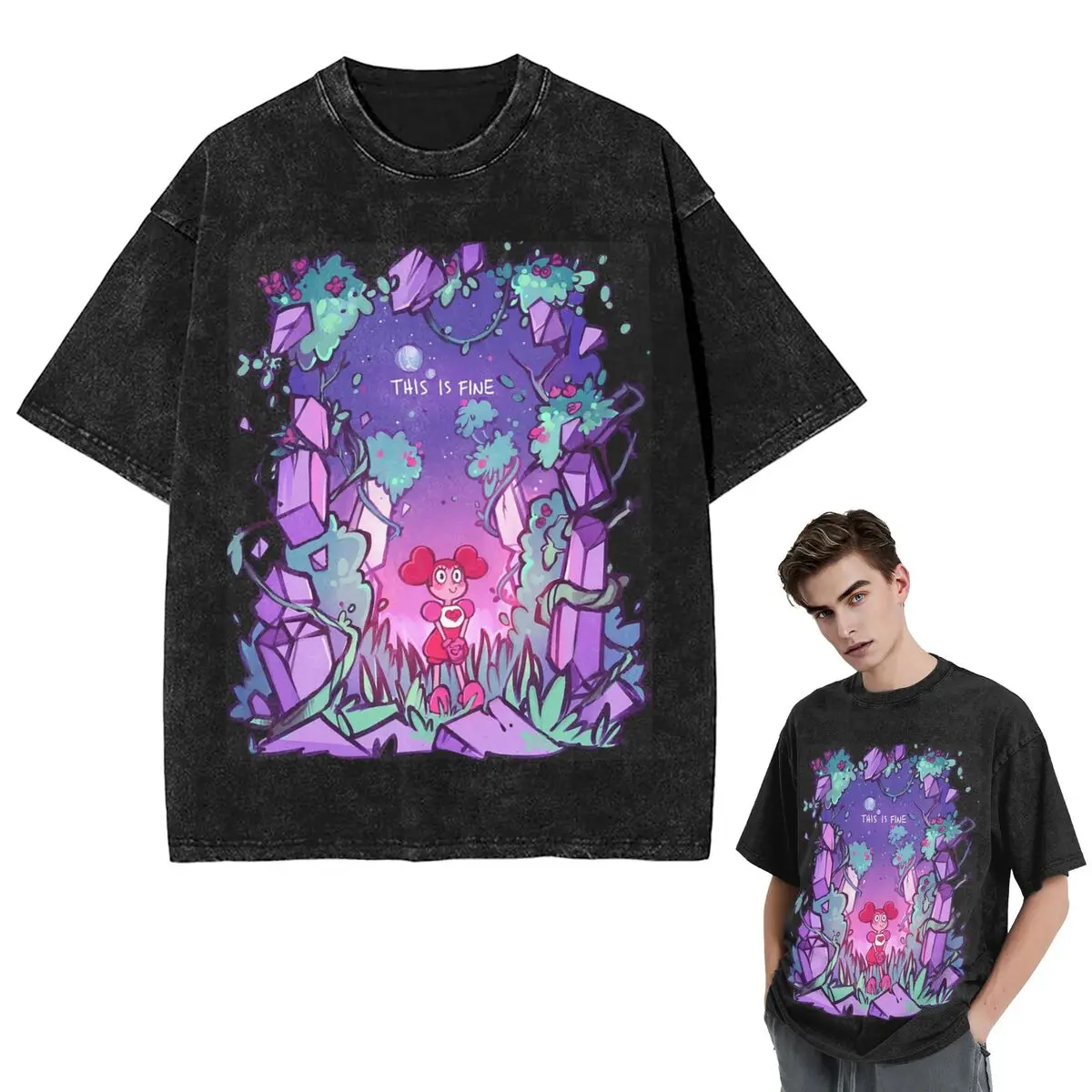 Streetwear T-Shirts This Is Fine Steven Universe Washed T Shirt Short Sleeve Hip Hop T-Shirt Tops Tees for Men Women