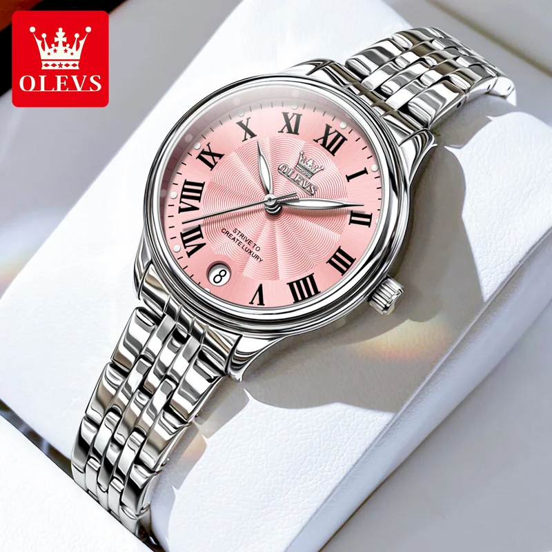 

OLEVS 5600 Elegant Stainless Steel Women Watches Luxury Brand Roman Numeral Index Automatic Date Waterproof Ladies Wristwatch