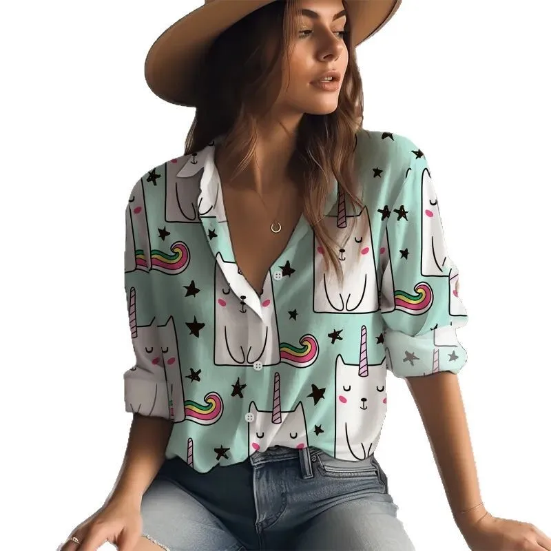 新しいたくさんの猫 3D デジタル プリントかわいいアニメ スタイルのファッショナブルな女性のシャツ