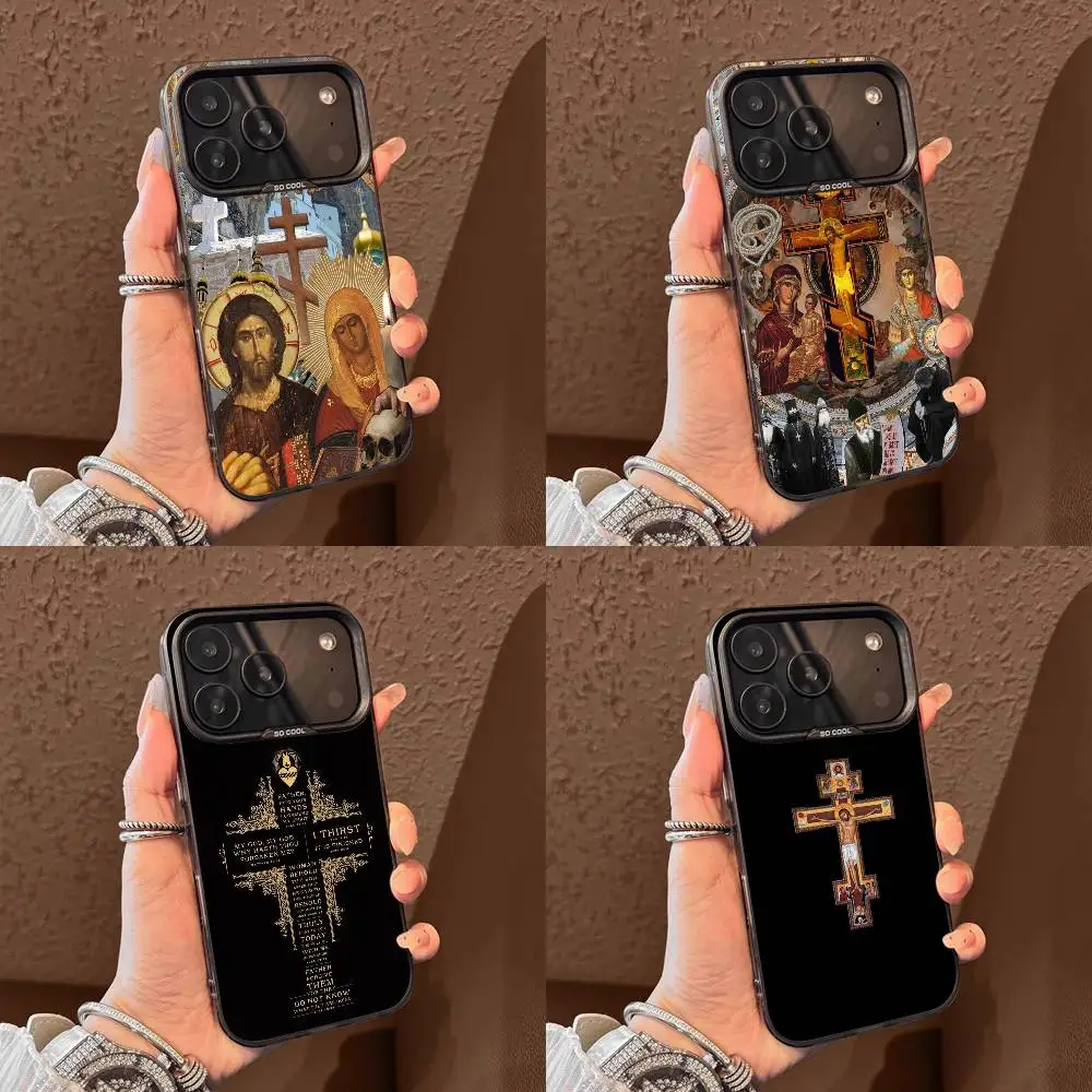 

Orthodox Cross Icon Jesus God Phone Case For iPhone 17,16,15,14,13,12,11,Pro,Max,Plus,E,Air,Mini Black Tpu Cover