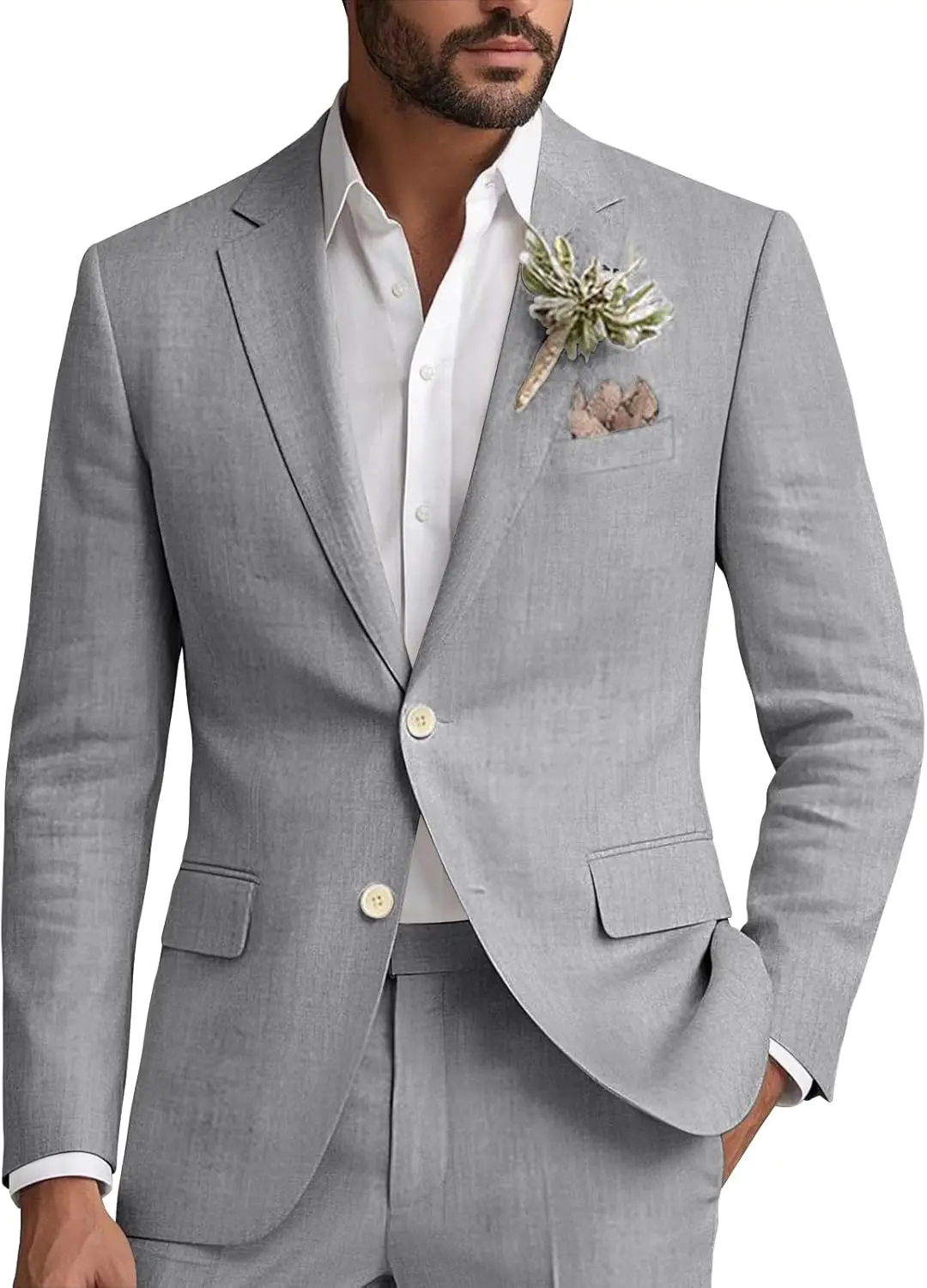 Linen Suit for Men 2 Piece  Classic Fit Mens Linen for Beach Wedding  Casual Blazer Pant Prom