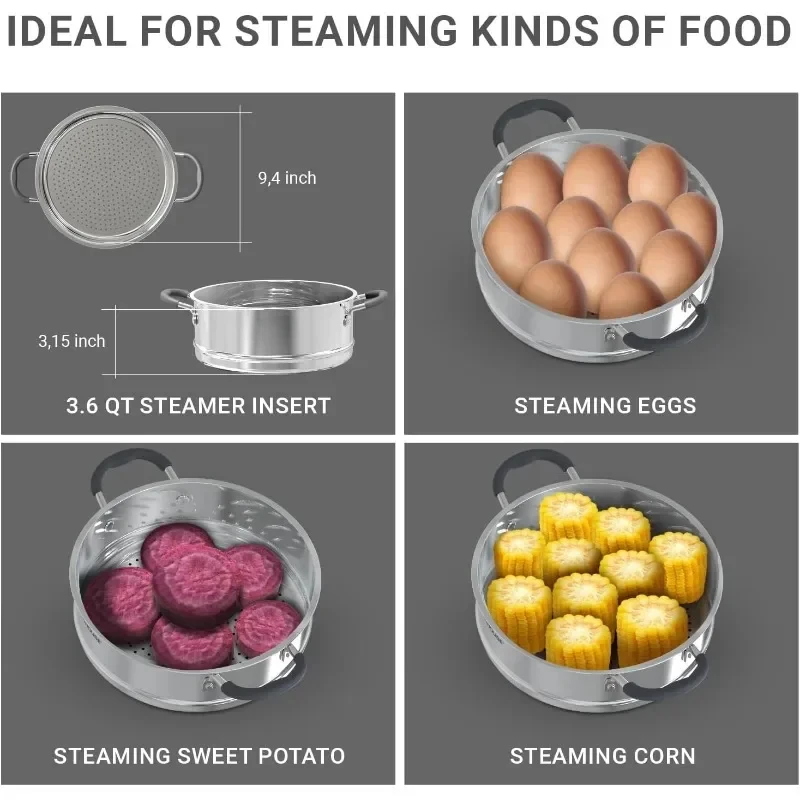 Steamer with Lid Multi-Purpose Stainless Steel Steamer Cookware for Vegetables Dumplings Sauces  Food