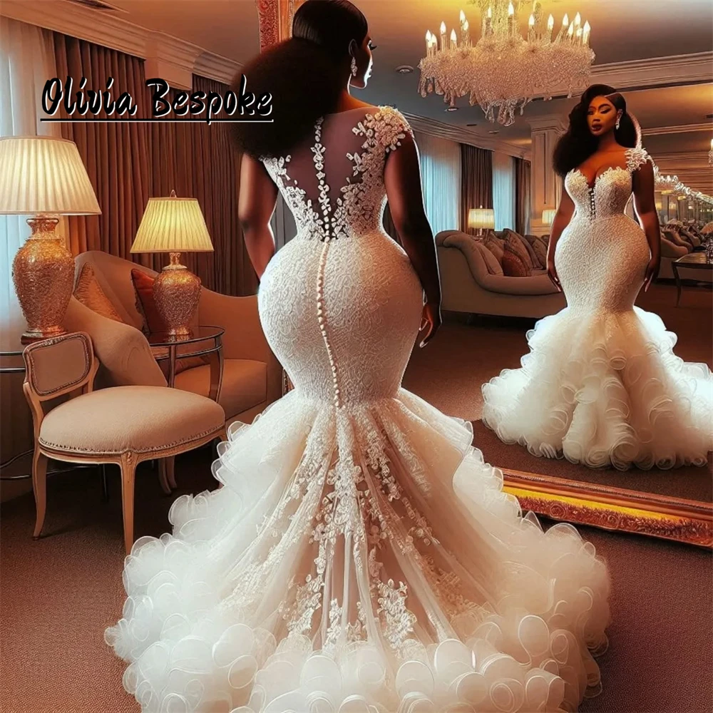 

Super Aso Ebi Mermaid Wedding Dresses For Bride Luxury Beadings Pearls African Bridal Dress vestidos de novia 2024 Customized