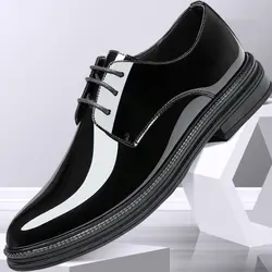 Men Oxfords Shoes Male Formal Shoes Patent leather Men Brogues Shoes Lace-Up Bullock Business Dress LK-28