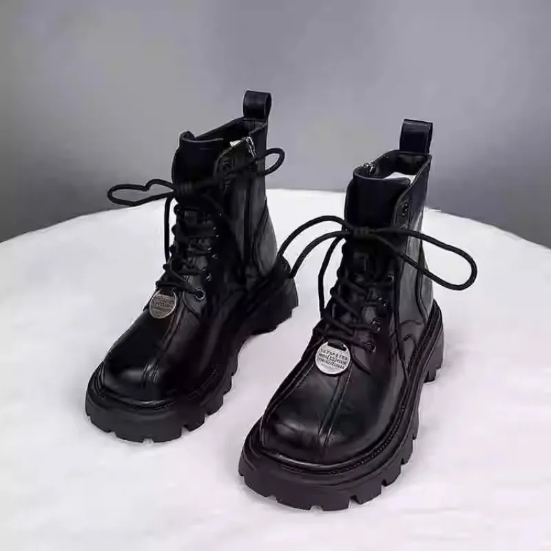 

2025 детские ботильоны на платформе, кожаные ботинки в стиле ретро для девочек на толстой подошве, детские модные кожаные ботинки с круглым носком, классические нескользящие ботинки