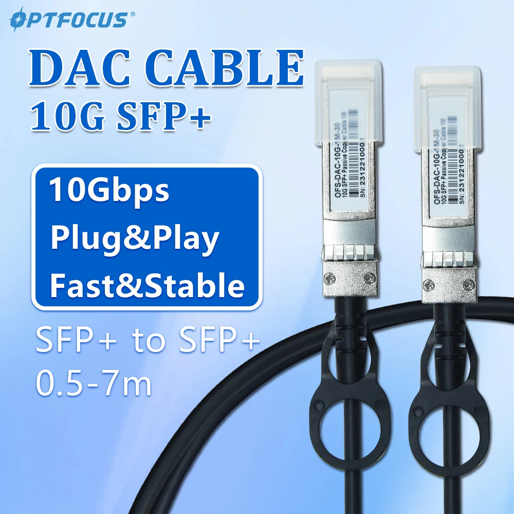 OPTFOCUS 10G SFP + DAC 케이블, Cisco MikroTik 인텔 스위치 POE GBIC DAC 케이블과 호환 가능, 1m, 3m, 5m, 10Gbps SFP + Twinax DAC 케이블