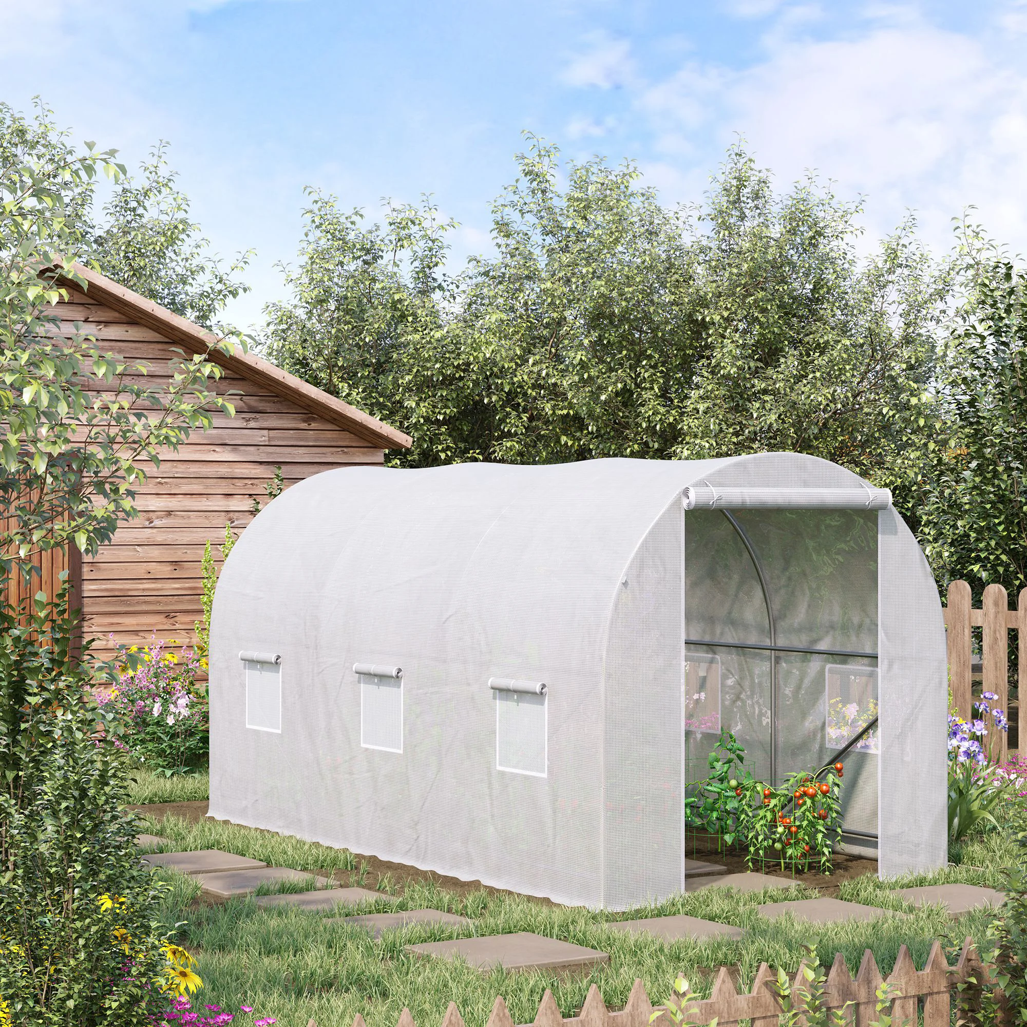 Outsunny outdoor greenhouse 3,5x2x2 m with 6 white mesh windows