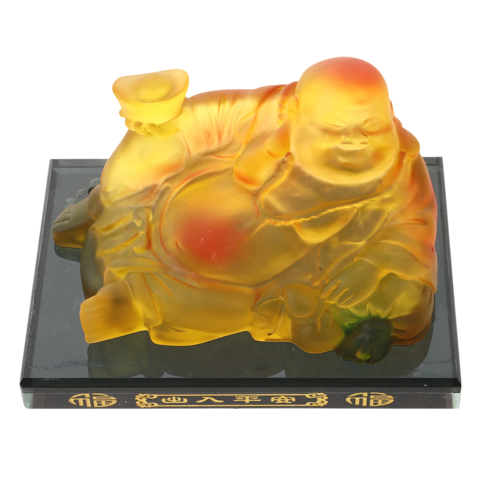 

Resin Glass Base Maitreya Buddha Car Ornament Dashboard Lucky Laughing Figure Wealth Feng Shui Decor Auto Accessory