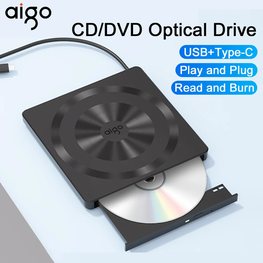 

Внешний оптический привод AIGO CD/DVD с USB 3.0 и Type-C, многофункциональный дисковод для ноутбуков