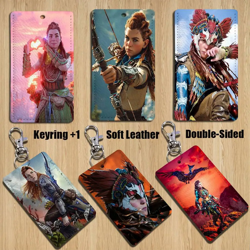 

2026 H-Horizon Z-Zero Dawn Rectangle ID Card Case Keychain Access Card Bag Key Tag Ring Leather Card Holder Key Ring Access