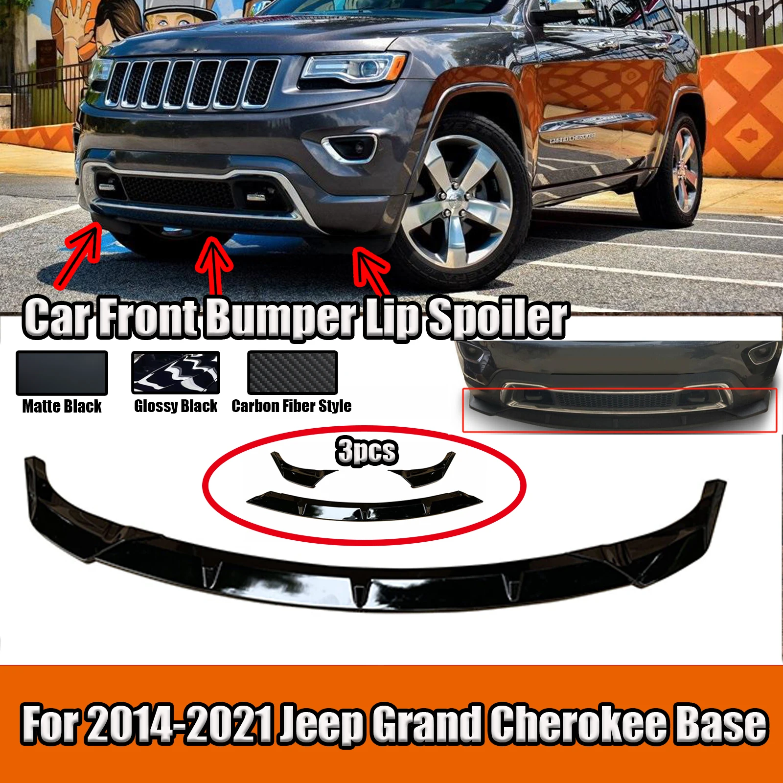 For Grand Cherokee Altitude/Laredo/Limited/Overland/Traihawk 2014-2021 Car Front Bumper Lip Spoiler Splitter Body Kit