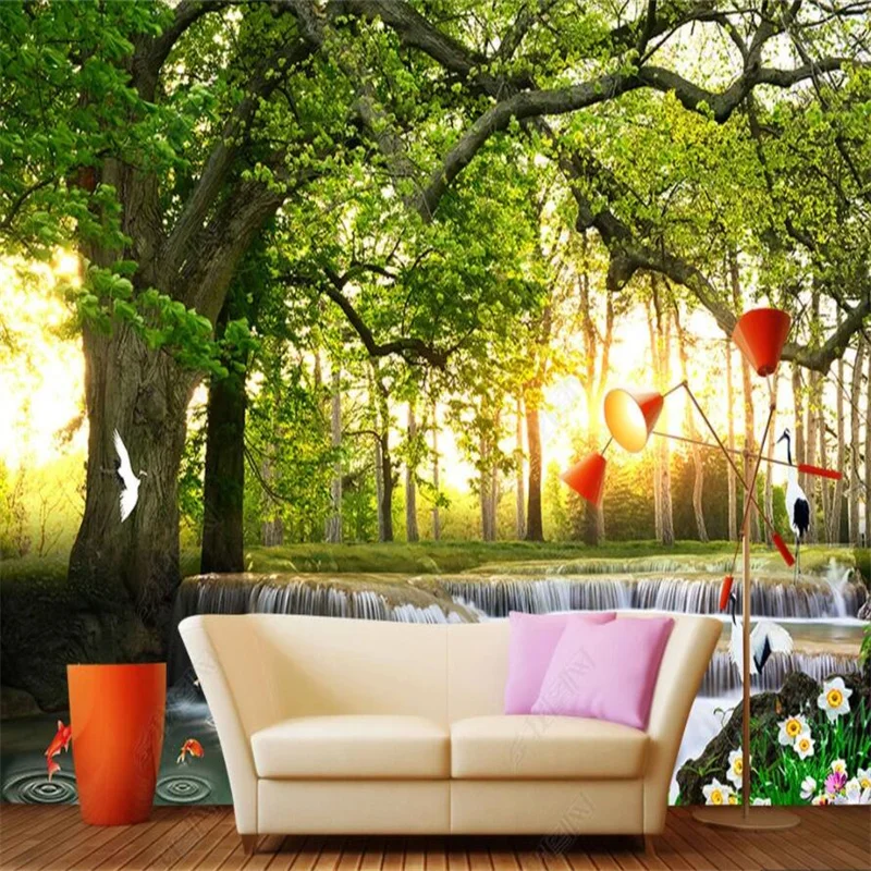 

Green Tree Landscape Waterfall Natural Scenery Custom 3D Wall Paper Home Decor Mural Bedroom Decor Wallpapers